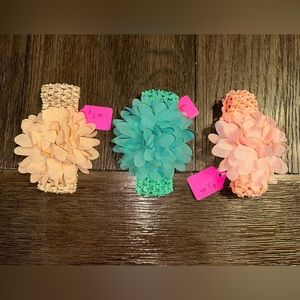 NWT Handmade Flower Headbands x 3 Infant Baby Child Girl
